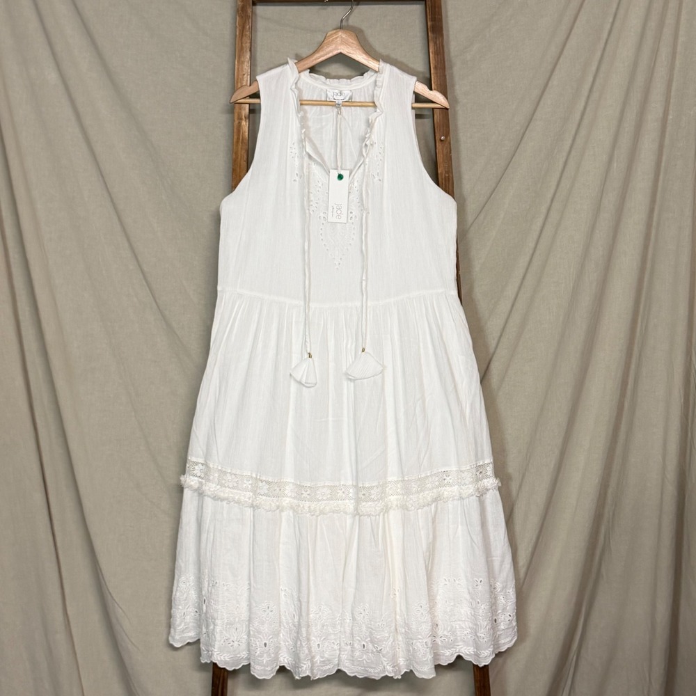 Johnny Was Jade Ziva Tiered Dress White Eyelet Lace Women's Size L - Picture 2 of 8